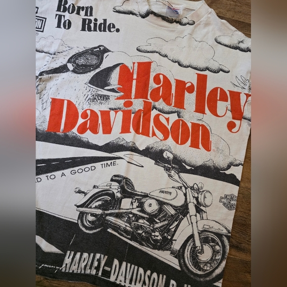 Harley Davidson Vintage 90's Men's Born To Ride All Over Print T-Shirt Size XL - Picture 6 of 10